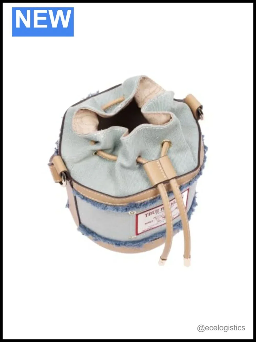 Women's Frayed Denim Bucket Bag with Crossbody Strap Drawstring Closure